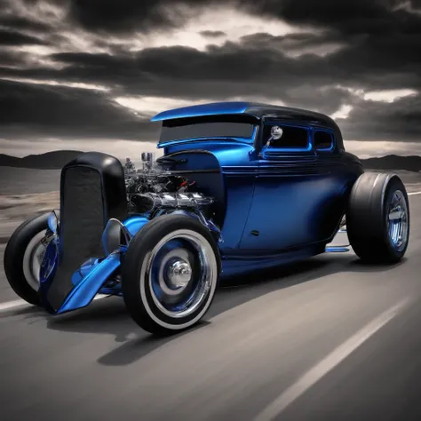 car hot rod black and blue with rgb, futuristic environment, high quality, best quality, 3D