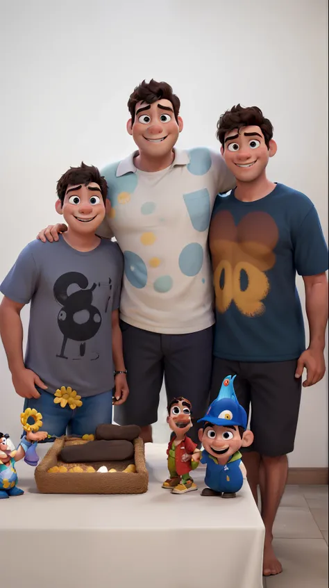 Obra-prima ao estilo Disney pixar 1 pai e 2 filhos homens