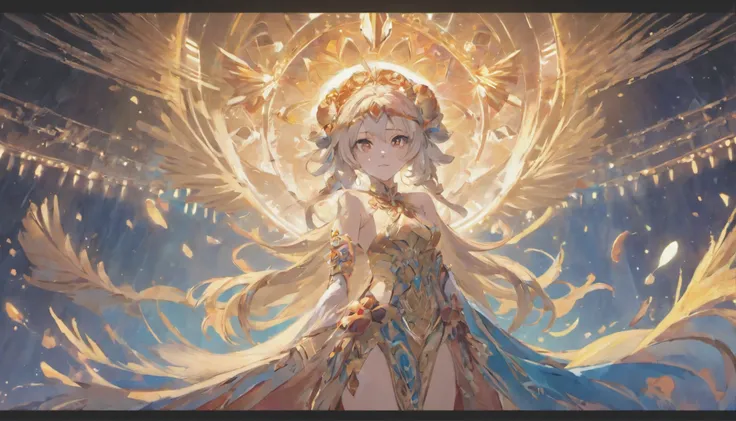 masterpiece, best quality, 8k quality, moon goddess with nine fox tails, beatiful, sexy, white hair, attractive bust, thick thighs, dark skin, moon tiara, eyes that shine like the moon, detailed quality, detailed background, monuments in background, glowin...