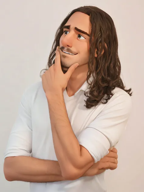 homem no estilo disney pixar, alta qualidade, melhor qualidade, branca, barba, cabelo longo