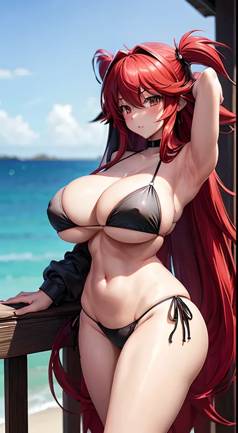 ((rias gremory)), ((large breast)), (((black bikini)))