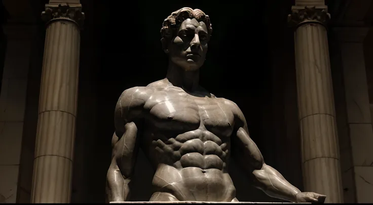 "It generates an image of a stoic marble statue that wisely and firmly sets boundaries in an environment with a dark background, conveying the importance of authority and self-determination in life."