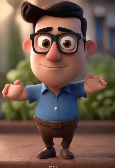 Cartoon character of a man with black glasses and a blue shirt, animation character, Caractere estilizado, animation style rendering, 3D estilizado, Arnold Maya render, 3 d render stylized, toon render keyshot, Personagem 3D, Personagem 3D, 3d rendering st...