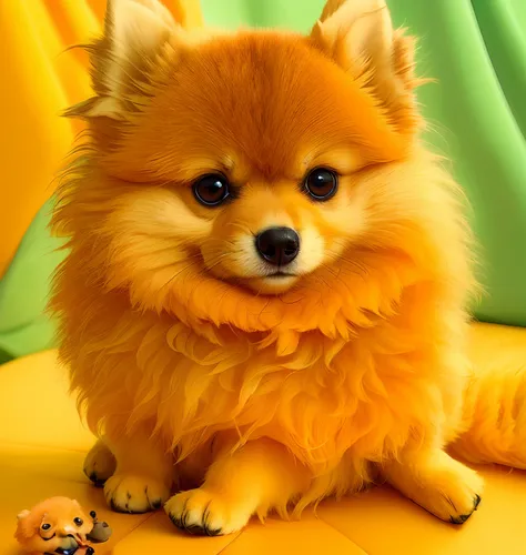 Pomeranian, olhos enormes, cara fofa, jubas , small dog, juba fofa, barriga fofa laranja, fofo!!!, bonito, Dog cute, Felpudo!!!, escandalosamente fofo,, olhos enormes ,anime, cartoon realista