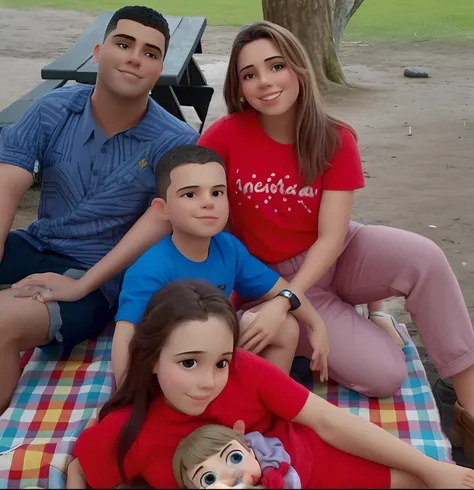 There are three people sitting on a blanket with a child, Directed by: Nandor Soldier, imagem de perfil, foto de perfil, Happy family, Family photo, foto de perfil, 3 5 year brazilian mother, Ronaldo Luis Nazario da Lima, foto do perfil, of a family standi...