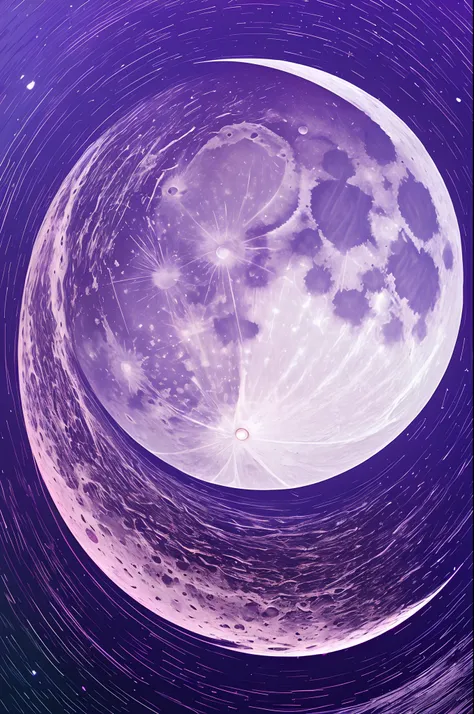 An abstract moon that interacts with who is viewing lilac and purple colors and background without landscape.