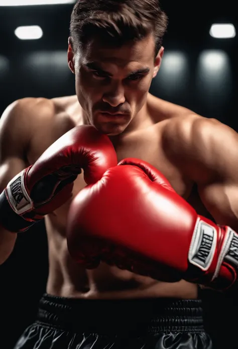 Boxers fist with red glove thrown quickly