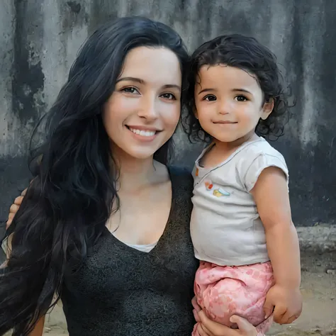 there is a woman holding a baby and smiling at the camera, 3 5 year brazilian mother, by Amelia Peláez, Directed by: Nandor Soldier, with a kid, Alanis Guillen, imagem de perfil, imagem de qualidade muito baixa, foto de perfil, Malika Favre, Mulher de 30 a...