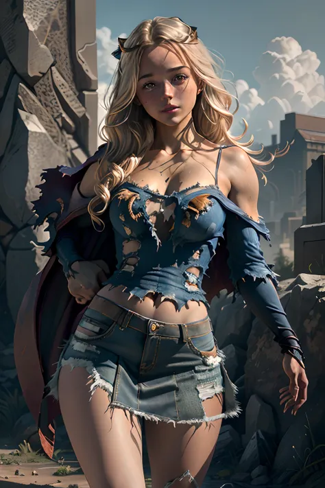 8k, best quality, real picture, intricate details, ultra-detailed, ultra highres, depth field,(photorealistic,realistic:1.2),masterpiece,photo of  european girl, Olivia dunne dressed as supergirl, (bruise, dirty, torn clothes, revealing clothes, blood:1.3)...