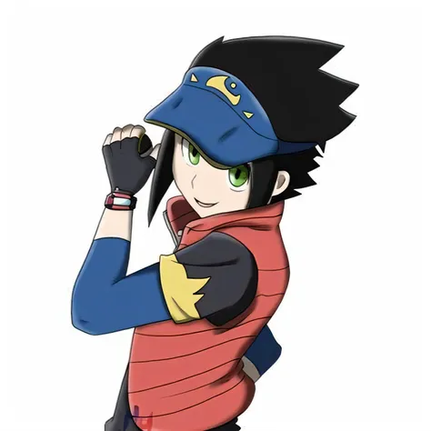 a cartoon of a man in a baseball cap and vest, ketchum cinza, pokemon trainer, arte oficial, estilo de anime pokemon, imagem de ...