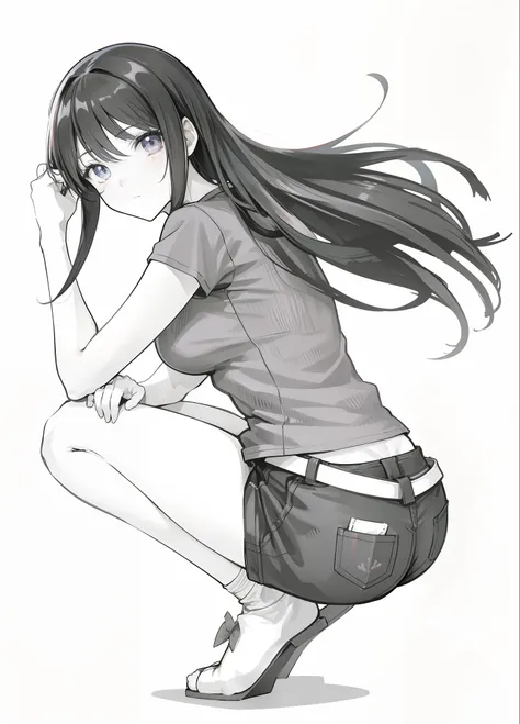 anime girl kneeling down with her hand on her head, by Jin Homura, anime girl, casual pose, anime pose, (anime girl), an anime girl, the anime girl is crouching, inspired by Jin Homura, iwakura lain, anime woman, attractive anime girl, beautiful anime girl...