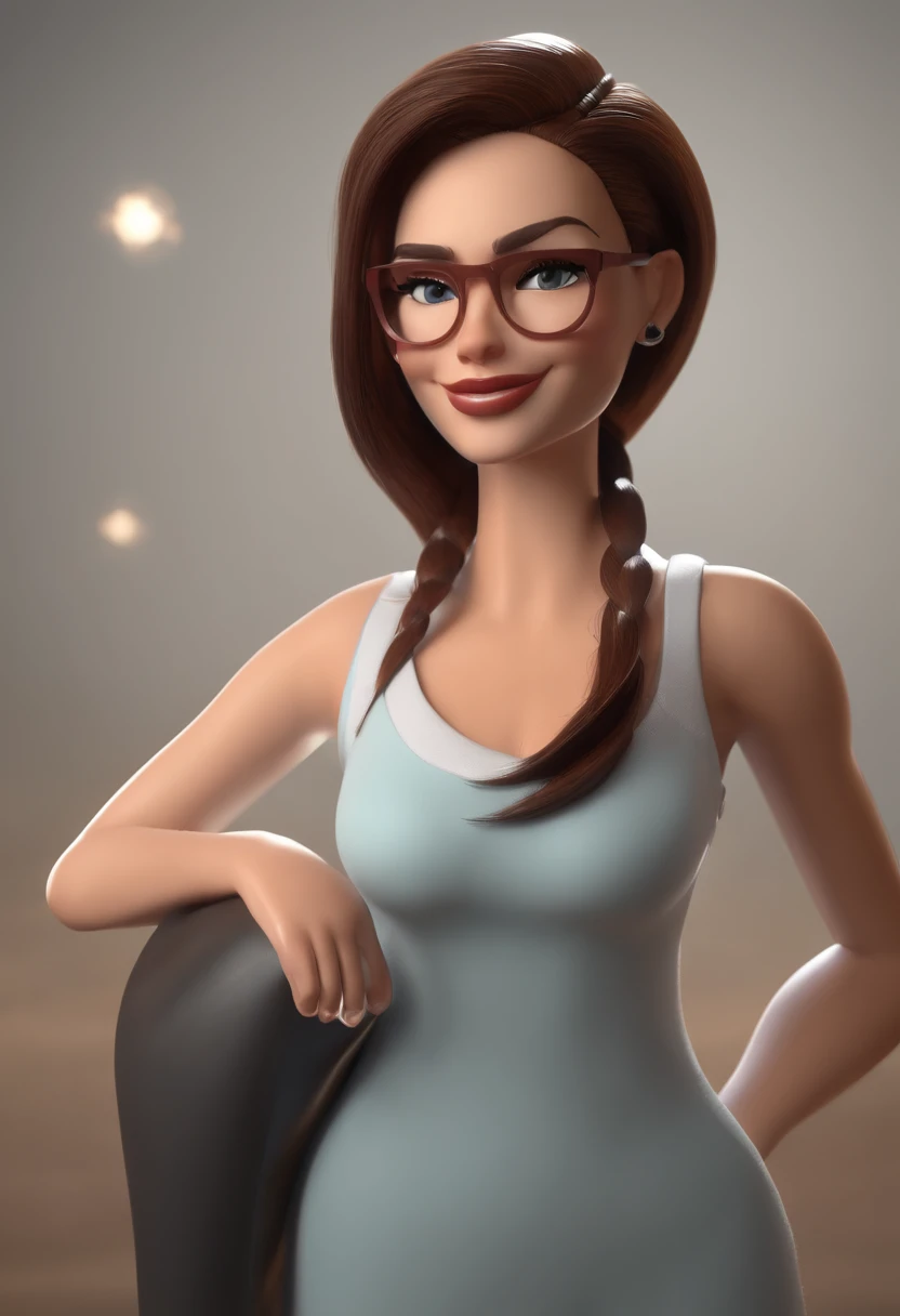 personagem dos desenhos animados de uma mulher de 34 anos, cabelo liso, medium size, na cor castanho com uma camisa preta, animation character, Caractere estilizado, animation style rendering, 3D estilizado, Arnold Maya render, 3 d render stylized, toon re...