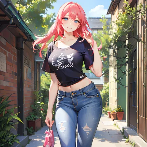 (((rose garden,Red T-shirt,Hide underwear,denim hot-pants))),((独奏,stroll)),((masutepiece,Full body,Wide background,Far angle)),Beautiful detailed skin,Perfect human anatomy,perfect hand,beautiful boob,saggy tits,portrait of a beautiful woman,Perfect face,(...