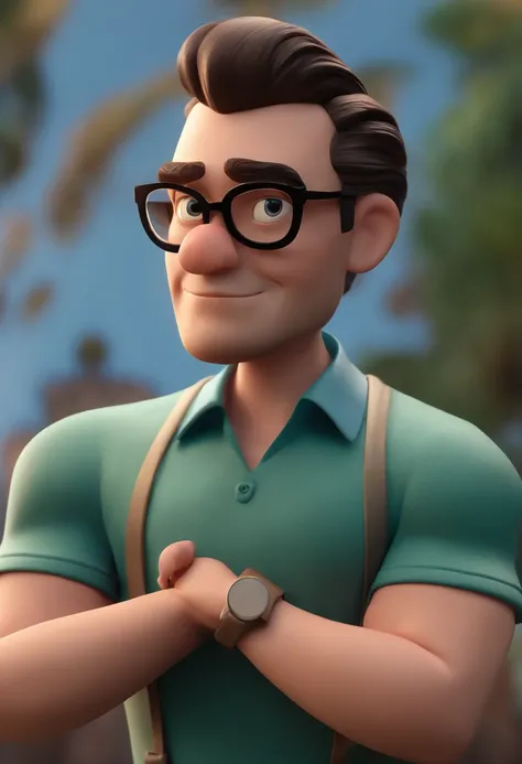 Cartoon character of a man with black glasses and a blue shirt, animation character, Caractere estilizado, animation style rendering, 3D estilizado, Arnold Maya render, 3 d render stylized, toon render keyshot, Personagem 3D, Personagem 3D, 3d rendering st...