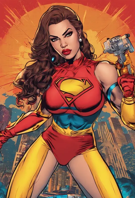 (mulher-maravilha,supeoutfit),belos olhos detalhados,beautiful detailed lips,long eyeslashes,confiante,forte,atletic,corpo,heroine,cabo,indomitable,superstrength,voador,Capacitar,feroz,Superheroíne,corajoso,Tiara dourada,Pose forte,saia azul,Top vermelho e...