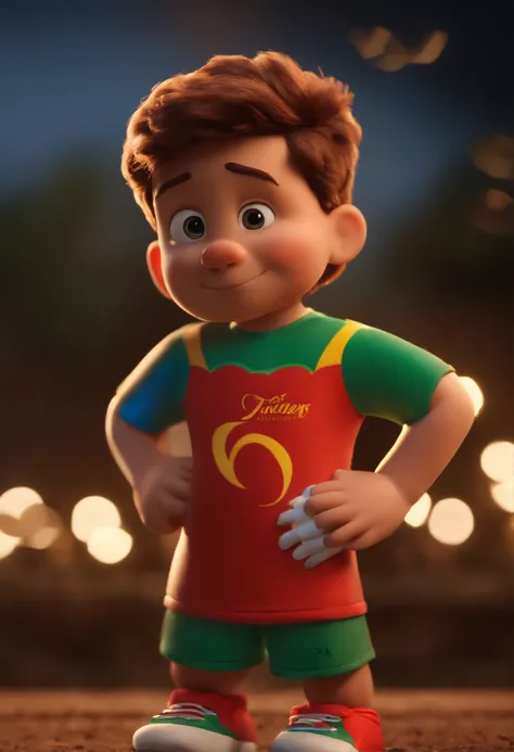 Garoto loiro, estilo disney, tom de pele: claro:  Cabelo: loiro, liso, curto, penteado para o lado direito. camisa: Fluminense, futebol. Fundo: fireworks, Comemorando, Hands raised, sorrindo, feliz, (estilo pixar) (obra-prima:1.2) (bokeh) (melhor qualidade...