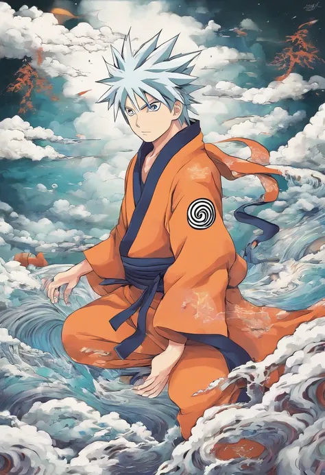 Homem alto de cabelos longos, com mais ou menos cinquenta anos. Arte no estilo naruto, de Masashi Kishimoto.