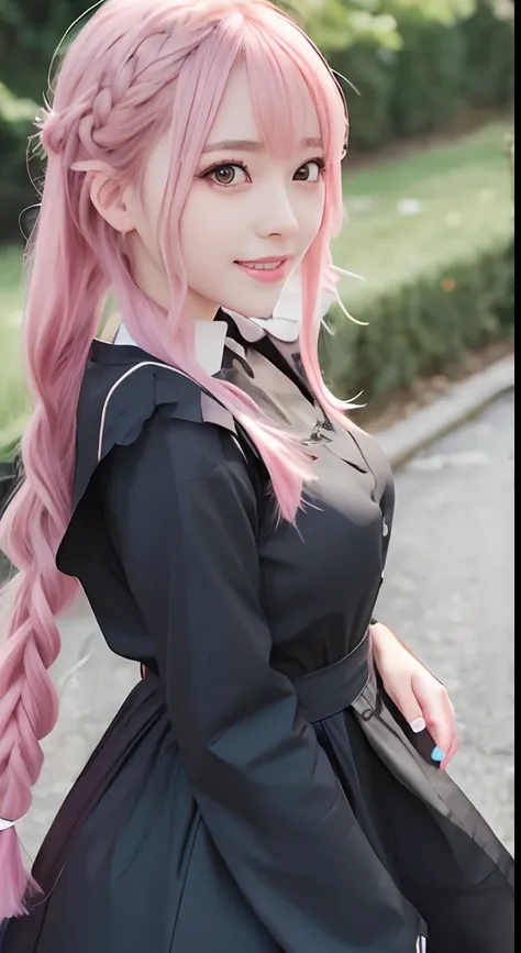 high-level image quality、anime girl with long hair and black dress posing for picture、up close shot、(A smile:1.5)、sayori, Anime visuals of cute girls, anime moe art style, loli in dress, anime girl wearing a black dress, pretty anime girl, (Anime Girl), Cu...