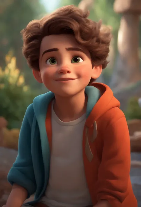 Image of a boy for a story in a YouTube video in Pixar format, Hes the little allabester, Hes the class leader, Hes outgoing, Playful and gets up for a lot of things, cabelo curto