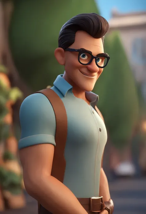 Cartoon character of a man wearing black glasses and a blue shirt, um personagem animado, Caractere estilizado, animation style rendering, 3D estilizado, Arnold Maya render, 3 d render stylized, toon render keyshot, Personagem 3D, Personagem 3D, 3d renderi...