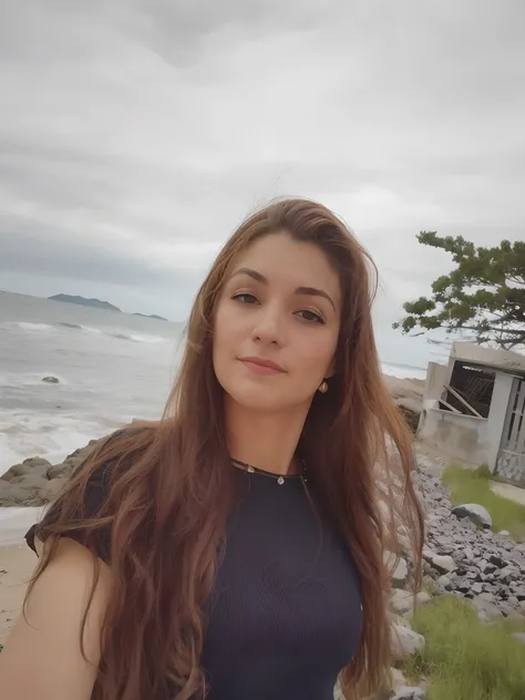 Woman with long brown hair standing on the beach next to the water, Mulher de 30 anos, 3 0 anos de idade mulher, imagem de perfil, cerca de 3 5 anos, no mar, Directed by: Nandor Soldier, 3 0 anos mulher, Mulheres de 40 anos, Fotografia tirada em 2 0 2 0, 3...