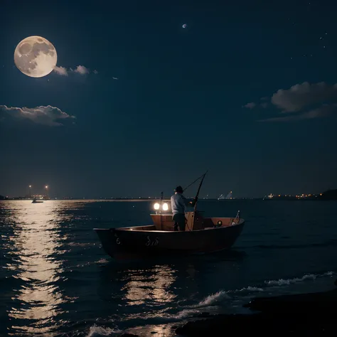 Night, moon, fisherman