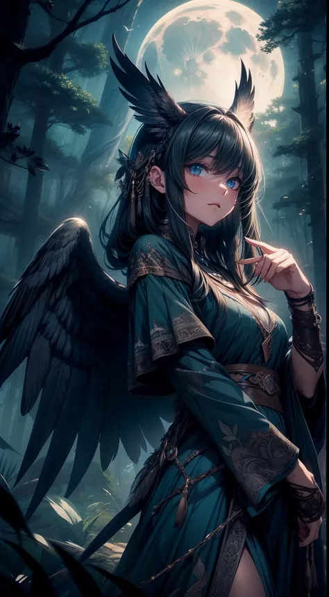 (best quality,ultra-detailed,masterpiece:1.2),detailed eyes,detailed feathers,detailed fur,owl,night,moonlight,sharpened claws,sharp beak,dark silhouette,mysterious,huge wings,hidden in the shadows,beautiful feathers,wide-eyed stare,wise expression,hauntin...