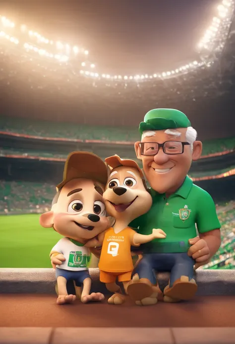 Estilo Pixar: pai e filha no estadio do coritiba, with caramel dog and grandpa thigh