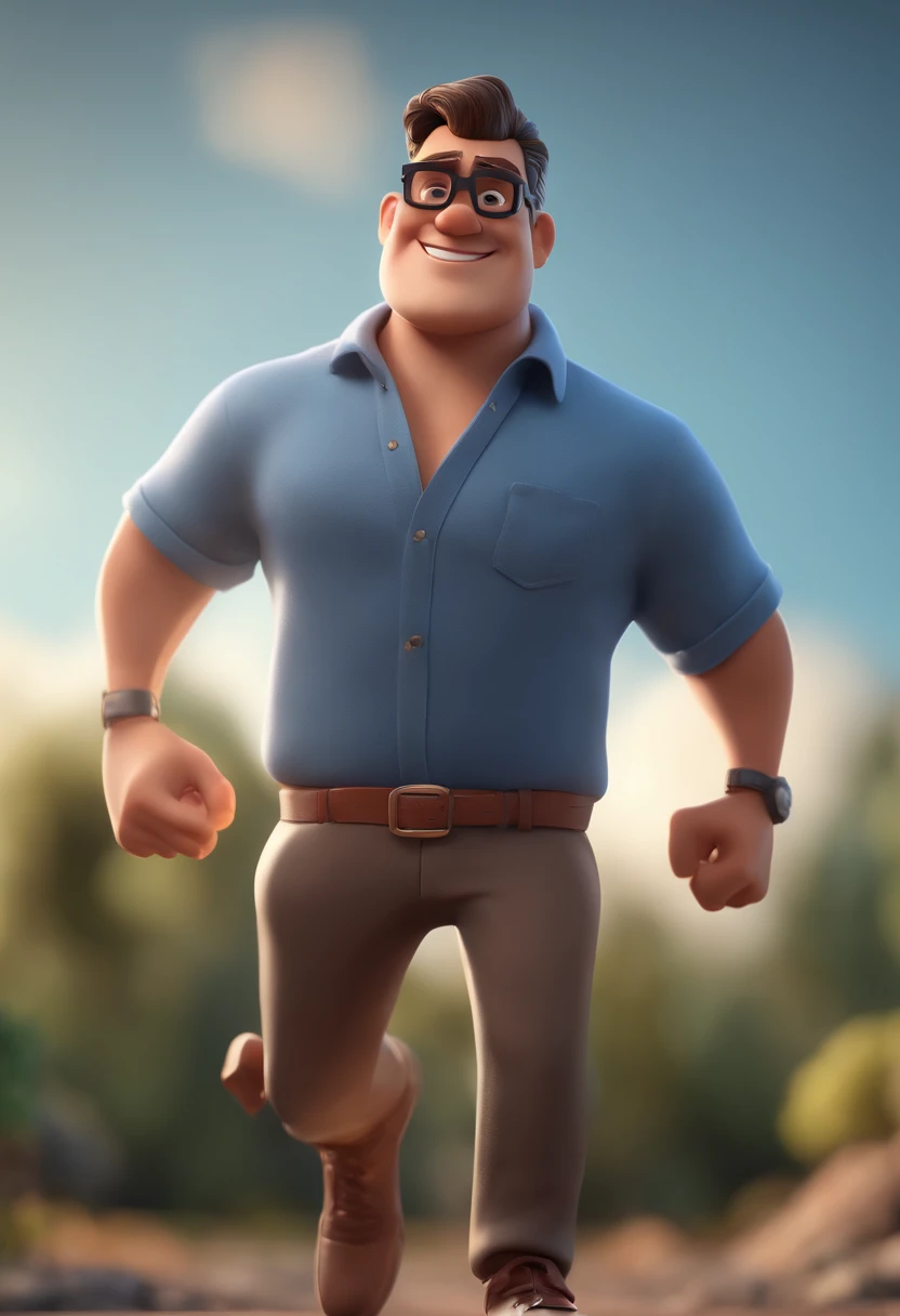 Cartoon character of a man with black glasses and a blue shirt, animation character, Caractere estilizado, animation style rendering, 3D estilizado, Arnold Maya render, 3 d render stylized, toon render keyshot, Personagem 3D, Personagem 3D, 3d rendering st...