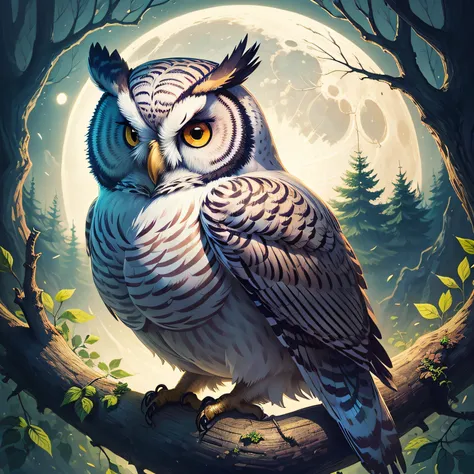 (((masterpiece))), bestquality, illustration, beautifuldetailedglow, paper_cut, owl, tree, moon,