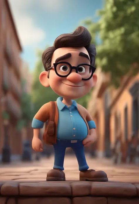 Cartoon character of a man with black glasses and a blue shirt, animation character, Caractere estilizado, animation style rendering, 3D estilizado, Arnold Maya render, 3 d render stylized, toon render keyshot, Personagem 3D, Personagem 3D, 3d rendering st...