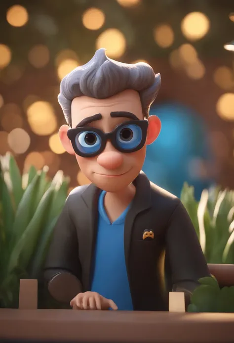 Cartoon character of a man wearing black glasses and a blue shirt, um personagem animado, Caractere estilizado, animation style rendering, 3D estilizado, Arnold Maya render, 3 d render stylized, toon render keyshot, Personagem 3D, Personagem 3D, 3d renderi...