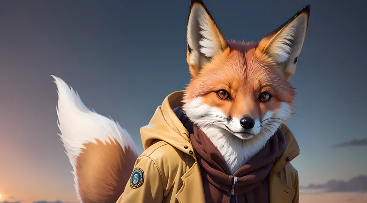 Fox wearing a coat made of a human