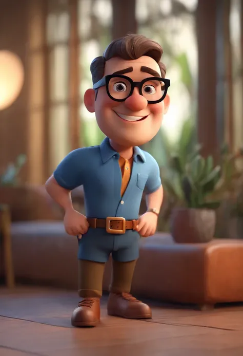 Cartoon character of a man wearing black glasses and a blue shirt, um personagem animado, Caractere estilizado, animation style rendering, 3D estilizado, Arnold Maya render, 3 d render stylized, toon render keyshot, Personagem 3D, Personagem 3D, 3d renderi...