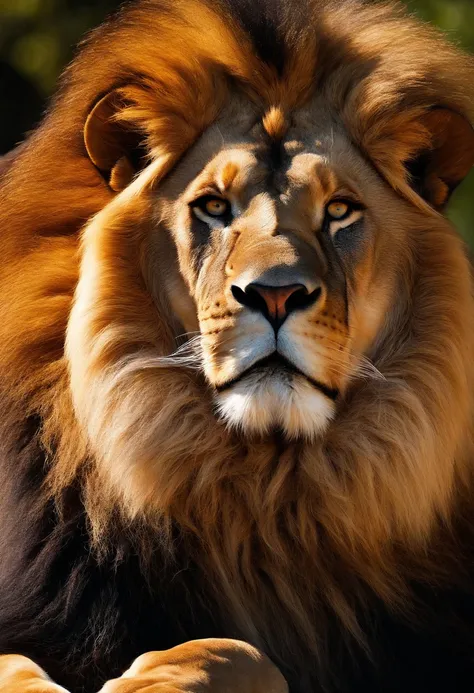 a roaring lion in the wilderness,fierce eyes and sharp teeth, majestic golden mane,detailed facial features,strong and muscular body,ferocious expression,prideful and powerful, realistic digital art,powerful and vivid colors, sunlight streaming through the...