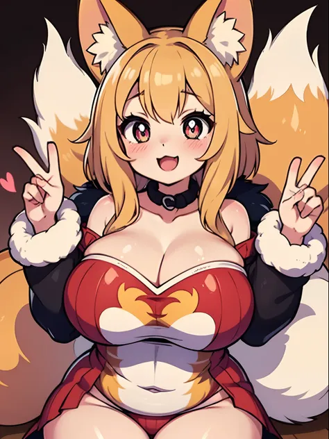 (best quality, masterpiece), 1girl, (furry), fox girl, happy, blush, plump, fluffy, heart-shaped pupils,