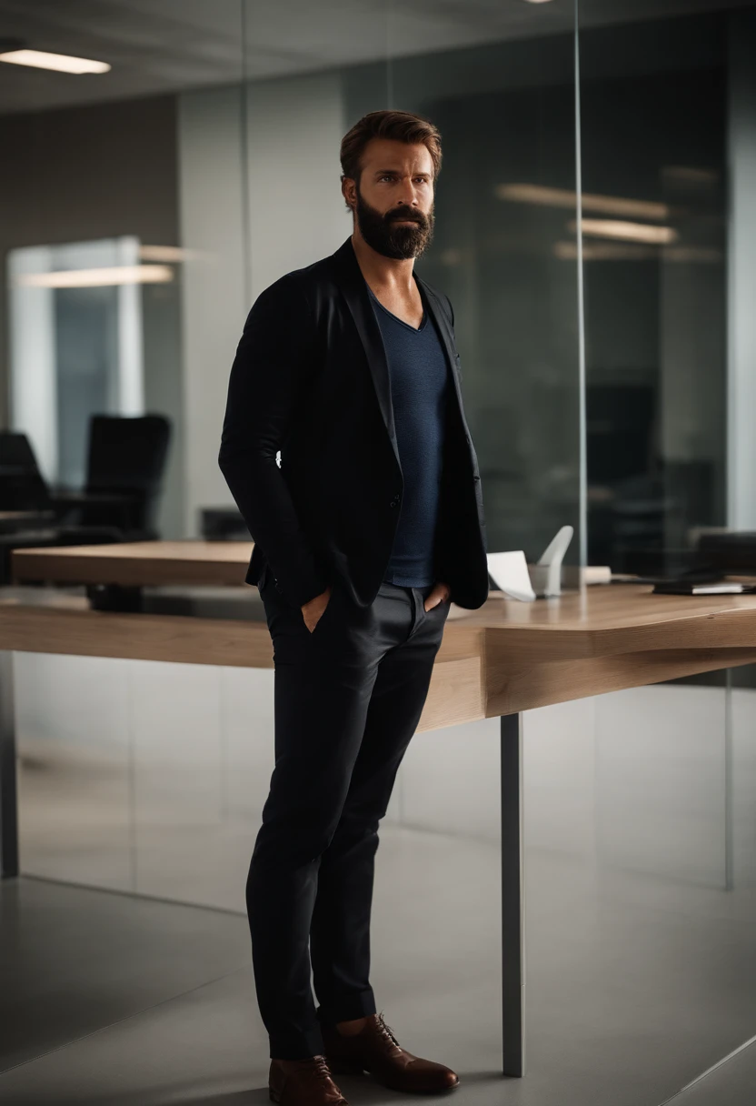 Homme 34 ans, Journaliste, tanned, Cheveux noir, barbe courte, standing in-front of an office