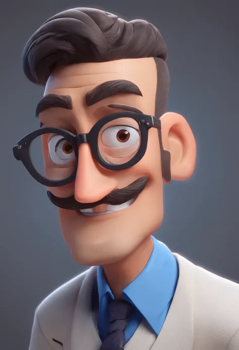 Cartoon character of a man with black glasses and a blue shirt with name "TI Allcare", animation character, Caractere estilizado, animation style rendering, 3D estilizado, Arnold Maya render, 3 d render stylized, toon render keyshot, Personagem 3D, Persona...