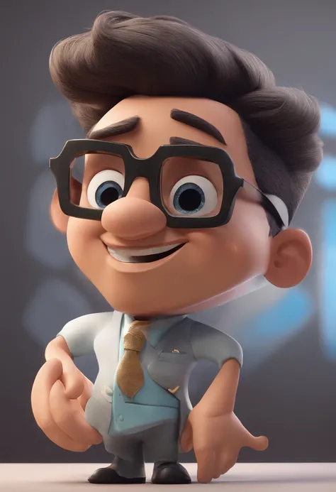 Cartoon character of a man with black glasses and a blue shirt with name "TI Allcare", animation character, Caractere estilizado, animation style rendering, 3D estilizado, 3 d render stylized, toon render keyshot, Personagem 3D, Personagem 3D, 3d rendering...