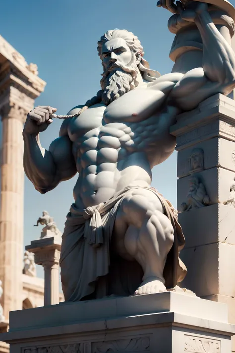 Statue of a strong man with shirtless beard, preto e branco realista, Estoicismo, poses estoicas, Ancient Greece, atitude estoica, Pose estoica