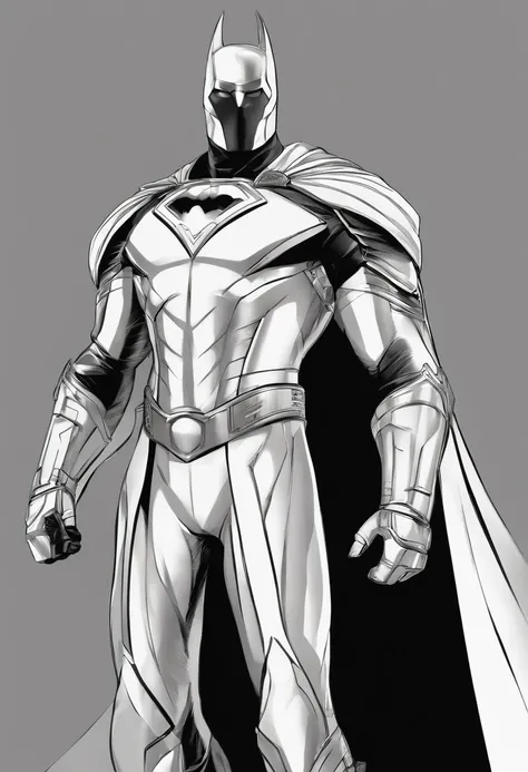 A superhero, Man, vestido principalmente de branco, secondary silver colors, dourado e preto, em Cidade da Fantasia, altamente detalhado, arte digital, Olhando para o Viewer, estilo artstation, intrincate details, armadura pesada, magic sword