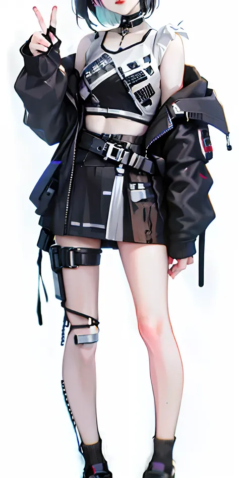 The anime girl wears a black and white dress and a black jacket, from girls frontline, girls frontline style, Fine details. Girl Front, cyberpunk anime girl, female cyberpunk anime girl, girls frontline universe, anime full body illustration, Girls Frontli...