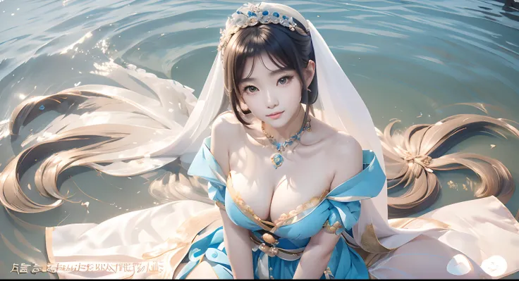 Alafi woman in a blue dress sitting in the water, Beautiful teenage girl, Anime girl cosplay, a beautiful fantasy empress, Palace ， A girl in Hanfu, beautiful fantasy maiden, beautiful Korean women, lovely queen, Japanese goddess, Korean girl, lovely langu...