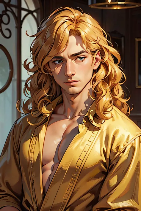 man, Golden Hair, curly hair, sideways glance