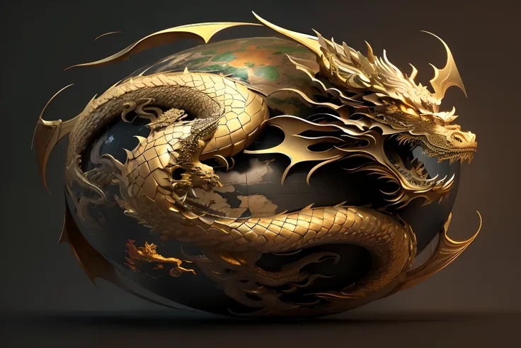 arafed image of a golden dragon on a globe, smooth chinese dragon, chinese dragon concept art, golden dragon, chinese dragon, dragon design language, majestic japanese dragon, dragon art, china silk 3d dragon, chinese fantasy, detailed digital 3d art, loon...