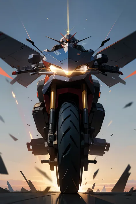 Powerful and majestic mecha style motorcycle, radiating an awe-inspiring presence.