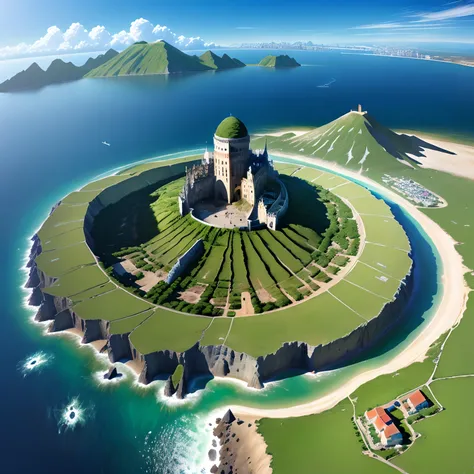 Crater island with fortress city