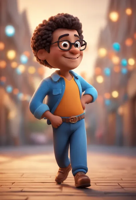 Cartoon character of a man with black glasses and a blue shirt, animation character, Caractere estilizado, animation style rendering, 3D estilizado, Arnold Maya render, 3 d render stylized, toon render keyshot, Personagem 3D, Personagem 3D, 3d rendering st...