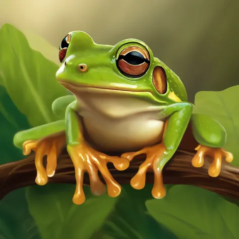 /imagine prompt: tree frog, sticker, excitement, shiny, disney, outline, vector, white background, detailed fantasy