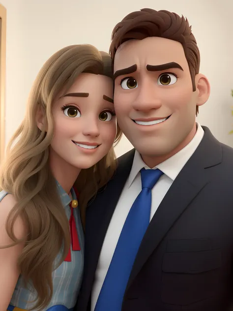 imagem de um homem e uma mulher posando para uma foto, imagem de perto, animation movie still, Full Resolution, pixar retrato 8 k foto, animado ainda, animated film, Disney Pixar filme ainda, filme realista ainda, medium closeup shot, renderizado em Arnold...